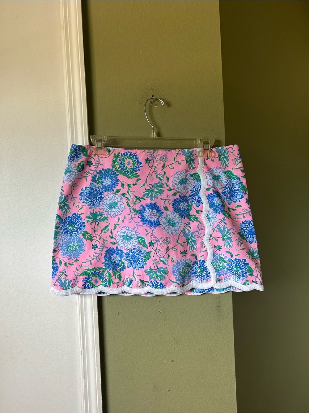 New Lilly Pulitzer Pink Floral Mini Skort with Blue & Green Flowers Sz 8